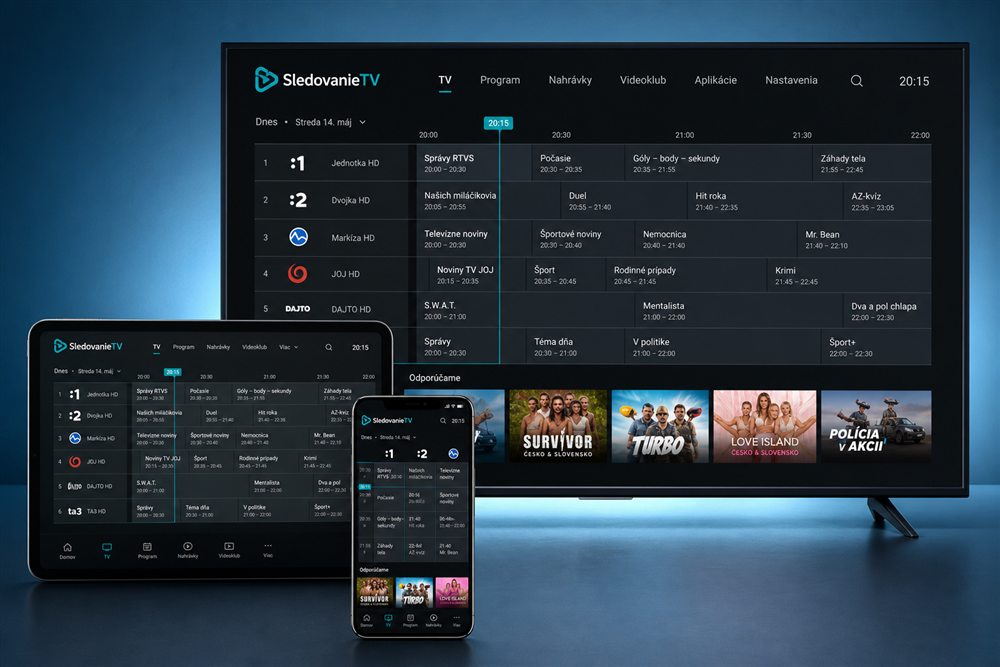 SledovanieTV na televízore, tablete a telefóne